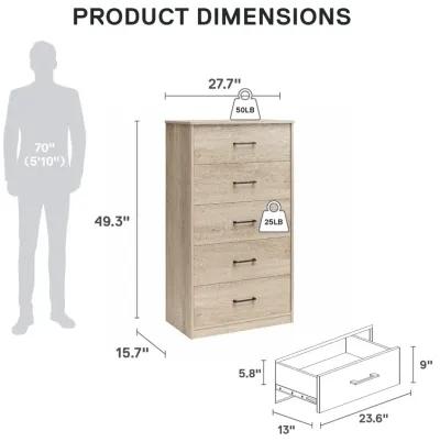 Easy Build Pearce Tall 5 Drawer Dresser with Interlocking SwitchLock™ System