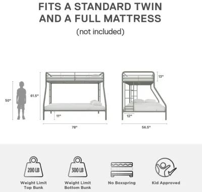 Dusty Twin over Full Metal Bunk Bed with Integrated Ladder