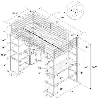 Lanis Twin Loft Bed with Desk and Storage