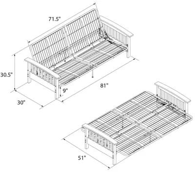 Brixen Cherry Wood Arm Metal Futon Frame with 6-Inch Mattress