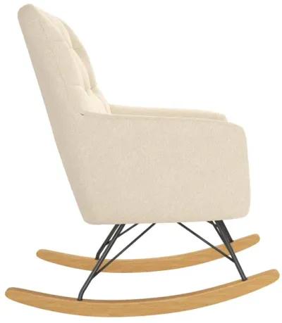 Raven Upholstered Rocker with Square Tufted Detailing and Wood Legs