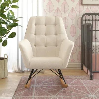 Raven Upholstered Rocker with Square Tufted Detailing and Wood Legs