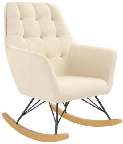 Raven Upholstered Rocker with Square Tufted Detailing and Wood Legs