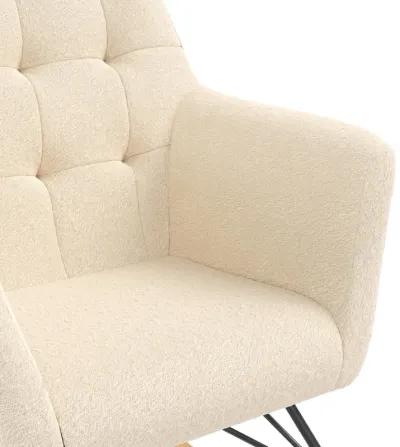 Raven Upholstered Rocker with Square Tufted Detailing and Wood Legs