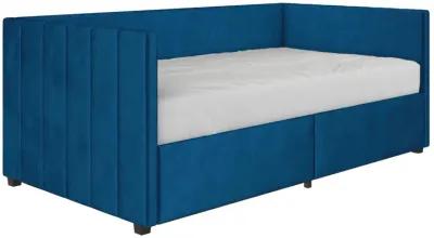 Novogratz Arliss Modern Glam Tuxedo Daybed with Storage, Twin, Blue Velvet