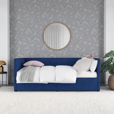 Novogratz Arliss Modern Glam Tuxedo Daybed with Storage, Twin, Blue Velvet