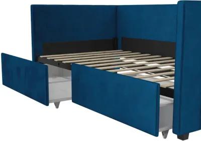 Novogratz Arliss Modern Glam Tuxedo Daybed with Storage, Twin, Blue Velvet