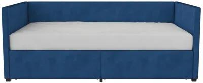 Novogratz Arliss Modern Glam Tuxedo Daybed with Storage, Twin, Blue Velvet