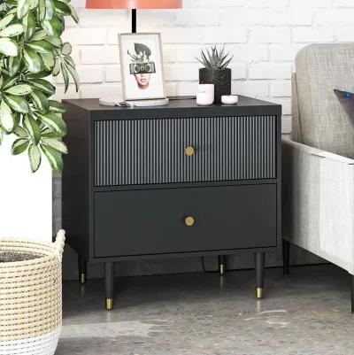 Elizabeth 2 Drawer Textured Nightstand with Gold Knobs