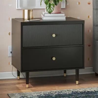 Elizabeth 2 Drawer Textured Nightstand with Gold Knobs