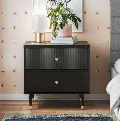 Elizabeth 2 Drawer Textured Nightstand with Gold Knobs