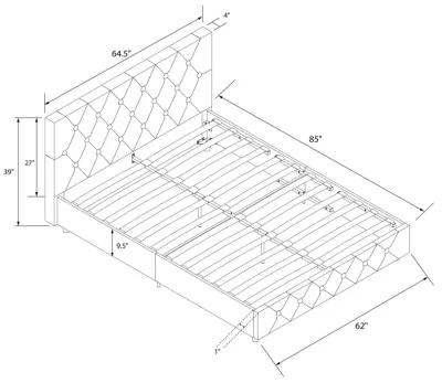 Dakota Upholstered Platform Bed With Diamond Button Tufted Heaboard