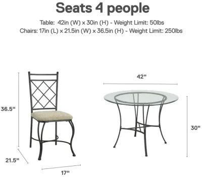 Traditional Glass Top Metal 5-Piece Dinette