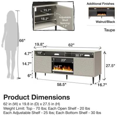 Daphne Fluted Contemporary Electric Fireplace TV Stand for TVs up to 70"