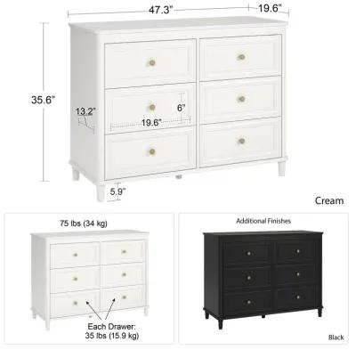 Piper Painted 6 Drawer Dresser with Solid Wood Spindle Feet