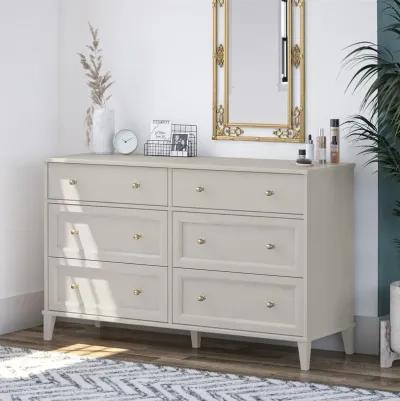 Monticello Wide 6 Drawer Dresser with Gold Accents