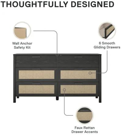 Amberly Rattan 6 Drawer Dresser