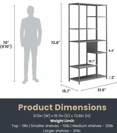 Shadwick Metal Bookcase with Six Variating-Sized Shelves