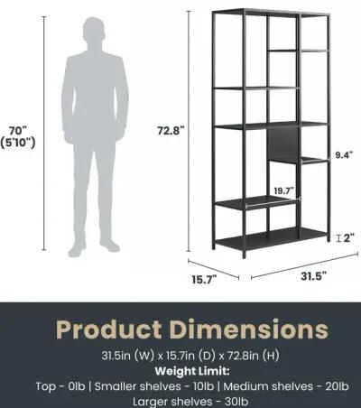 Shadwick Metal Bookcase with Six Variating-Sized Shelves