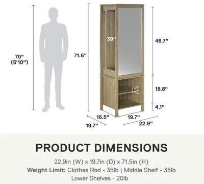 Amberly Wardrobe with Mirror, Clothing Bar and 3 Shelves