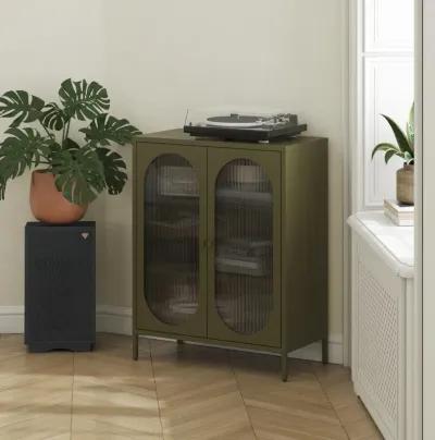 Luna Short 2 Door Accent Cabinet with Fluted Glass