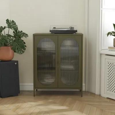 Luna Short 2 Door Accent Cabinet with Fluted Glass