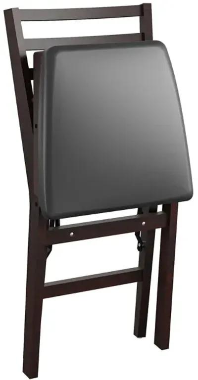 Contoured Back Wood Folding Chair with Vinyl Padded Seat, Set of 2