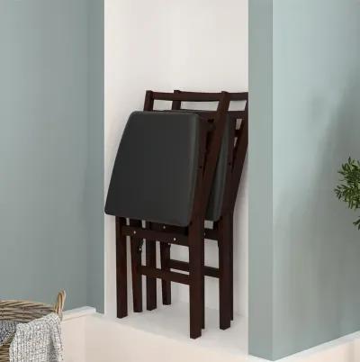 Contoured Back Wood Folding Chair with Vinyl Padded Seat, Set of 2