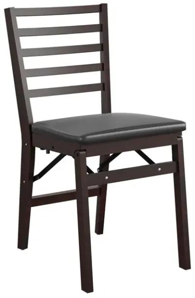 Contoured Back Wood Folding Chair with Vinyl Padded Seat, Set of 2