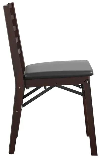 Contoured Back Wood Folding Chair with Vinyl Padded Seat, Set of 2