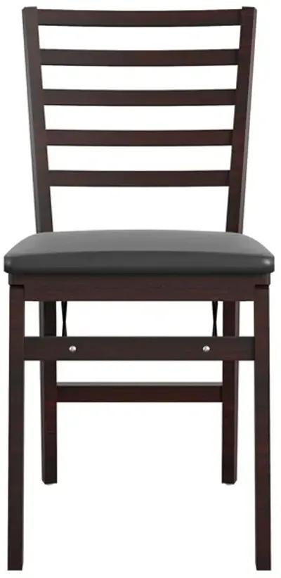 Contoured Back Wood Folding Chair with Vinyl Padded Seat, Set of 2