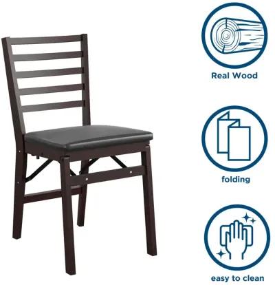 Contoured Back Wood Folding Chair with Vinyl Padded Seat, Set of 2