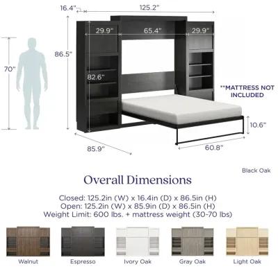 Paramount Murphy Bed with 2 Bedside Bookcase Cabinets & Slide-Out Nightstands