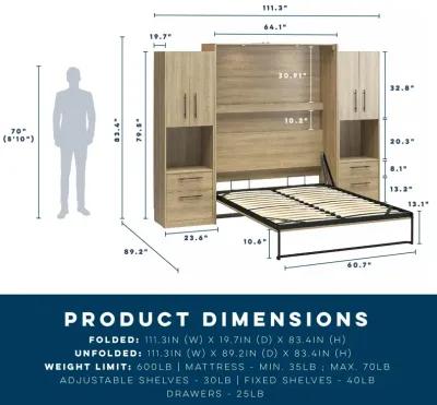 Holly Hills Murphy Bed with 2 Side Wardrobe Storage Cabinets