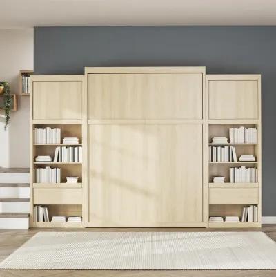 Paramount Murphy Bed with 2 Bedside Bookcase Cabinets & Slide-Out Nightstands