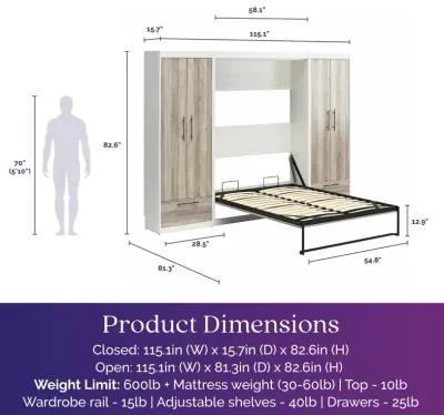 Pinnacle Full Wall Bed Bundle with 2 Wardrobe Side Cabinets