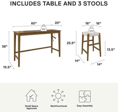 Dallon Sofa Table with 3 Stools and USB Charger