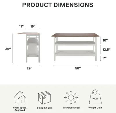 Tallen 60" Flip Kitchen Island Table