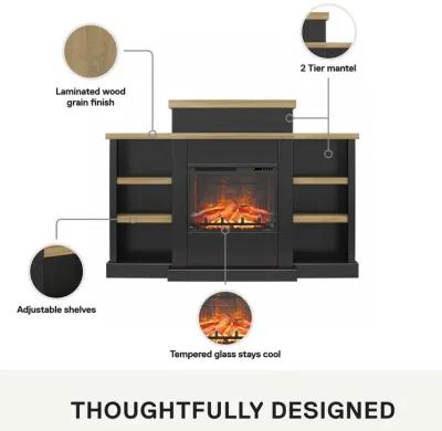 Gateswood Electric Fireplace with Mantel and Bookcase