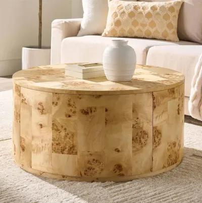 Burlwood Round Wood Veneer Coffee Table