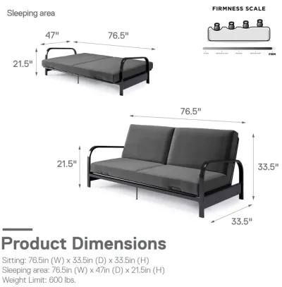 Millie Convertible Metal Frame Futon Sofa with Coil Mattress