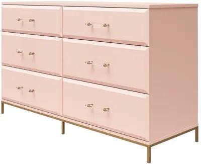 Effie 6 Drawer Dresser with Lucite Gold Pulls and a Gold Metal Legs