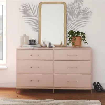 Effie 6 Drawer Dresser with Lucite Gold Pulls and a Gold Metal Legs