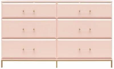 Effie 6 Drawer Dresser with Lucite Gold Pulls and a Gold Metal Legs