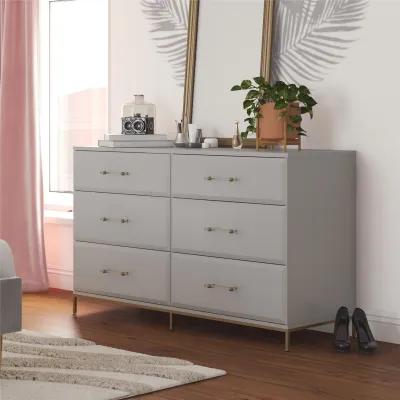 Effie 6 Drawer Dresser with Lucite Gold Pulls and a Gold Metal Legs