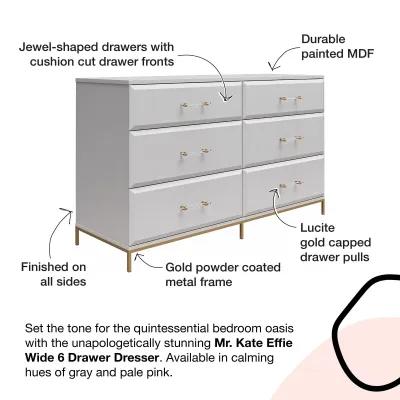 Effie 6 Drawer Dresser with Lucite Gold Pulls and a Gold Metal Legs