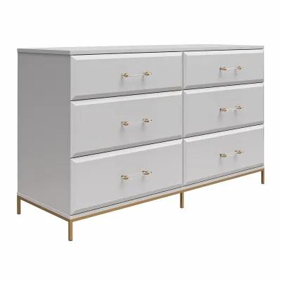 Effie 6 Drawer Dresser with Lucite Gold Pulls and a Gold Metal Legs