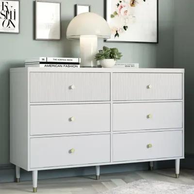 Elizabeth 6 Drawer Textured Dresser with Gold Knobs