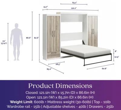 Pinnacle Queen Wall Bed with 8" Memory Foam Mattress and 2 Cabinets