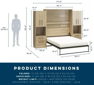 Holly Hills Queen Murphy Bed with 2 Side Cabinets and 8" Memory Foam Mattress